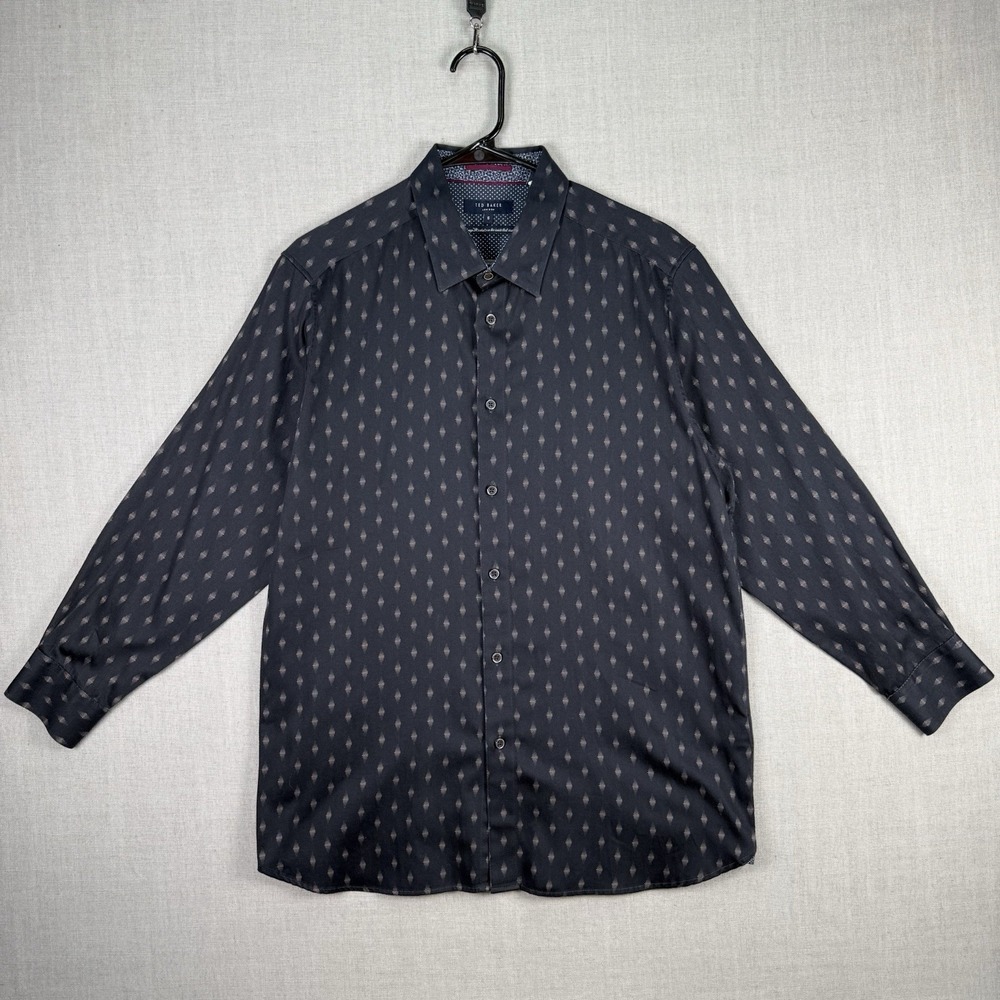 Ted Baker London Shirt Mens Size 5 Black Long Sleeve Button Down Diamond Pattern